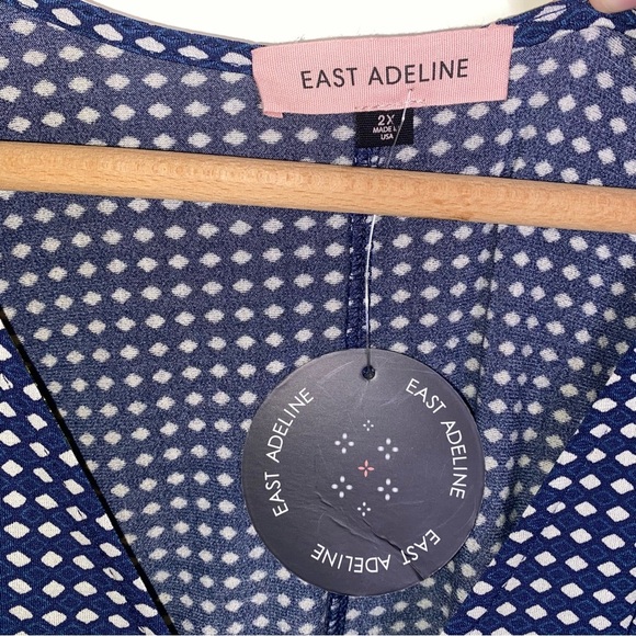 NWT East Adeline Plus Size 2x Stretch Navy Midi Pullover Boho Short Sleeve Dress - Picture 3 of 7